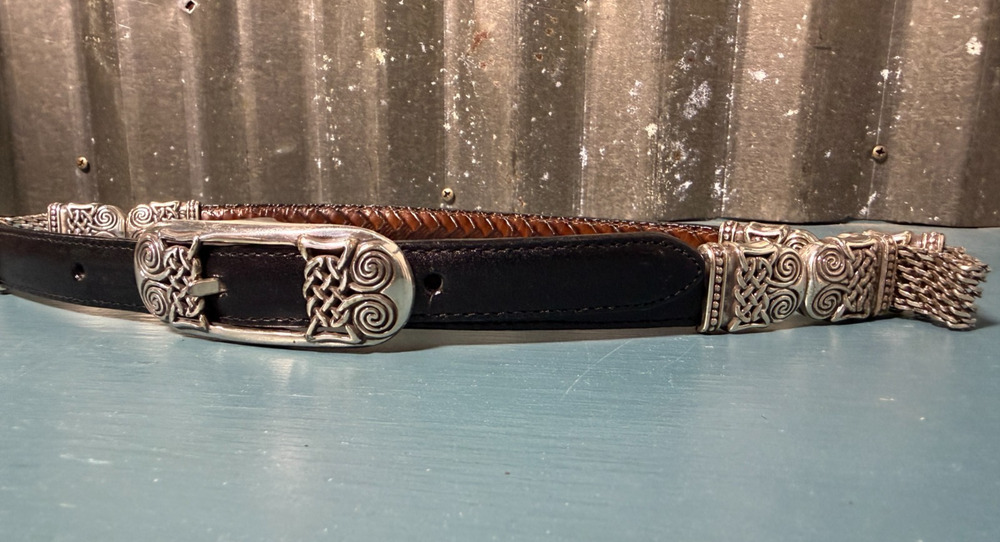 Vintage Brighton B4200 Reversible Black Brown Leather Celtic Belt Small 28 Inch